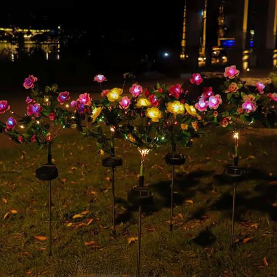 Solar Garden Bloom Light Artificial Azalea Flower Stake Lamp LED Waterproof Pathway Light for Yard Fence Patio Lawn Cemetery Decor