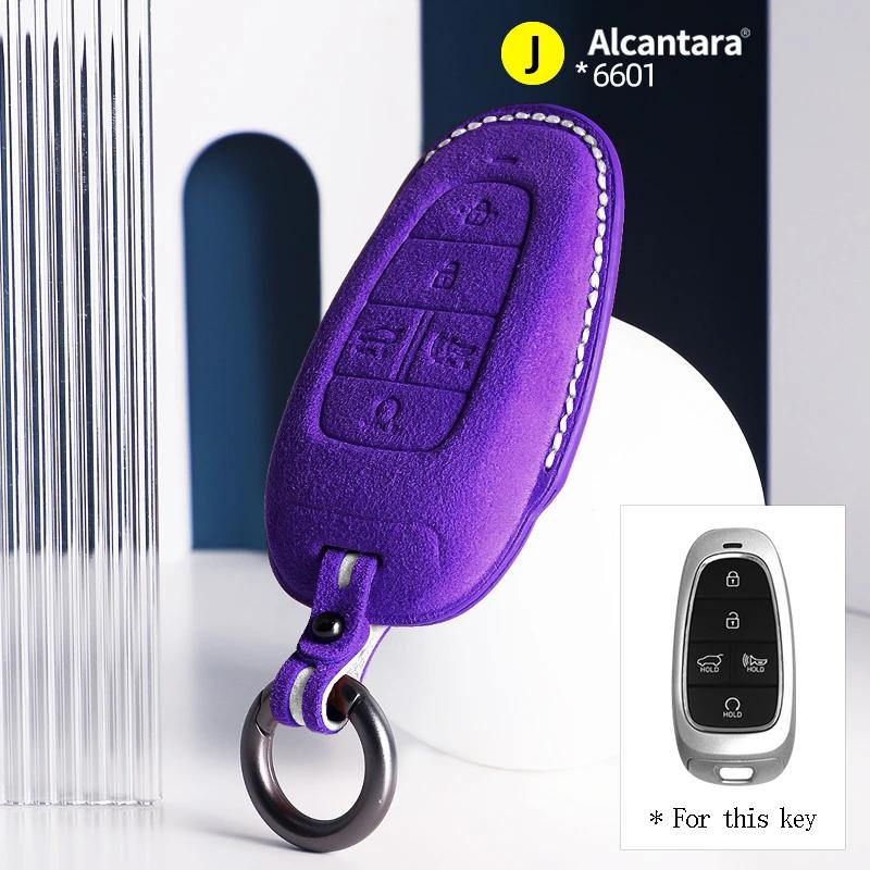 For Hyundai Tucson Nx4 Sonata Grandeur Santa Fe Solaris Sonata Alcantara Car Key Case Cover Keychain Shell