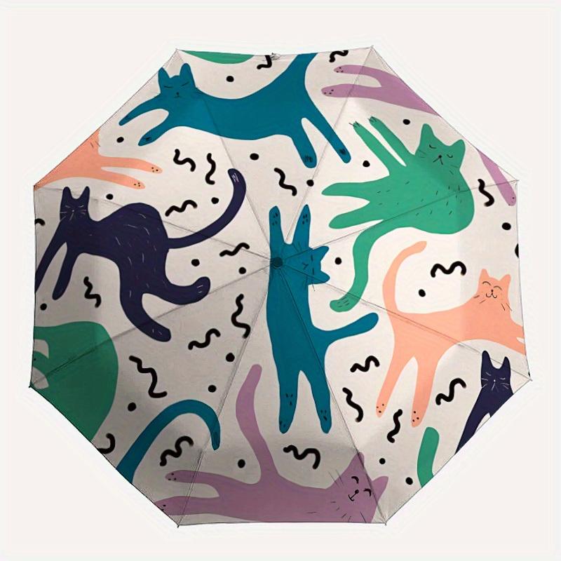 1pc Cat Pattern Automatic Open 8-Rib Windproof Umbrella, Travel & Commuting, Suitable for All Seasons