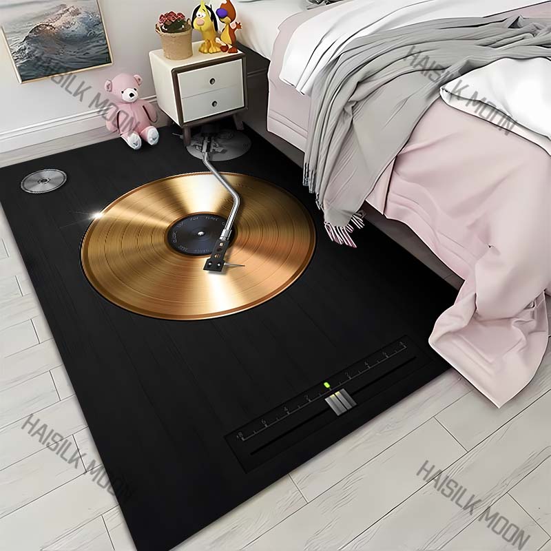 

Golden vinyl record turntable tonearm Print Carpet for Living Room Bedroom Sofa Home Decor Rus Non-slip Floor Mat Luxury Gift 40x60cm