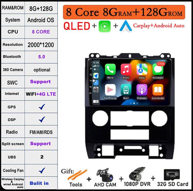 Android 14 For Ford Escape 2007-2012 9" Screen Head Unit Car Radio Stereo GPS Navigation Multimedia Player Audio Autoradio
