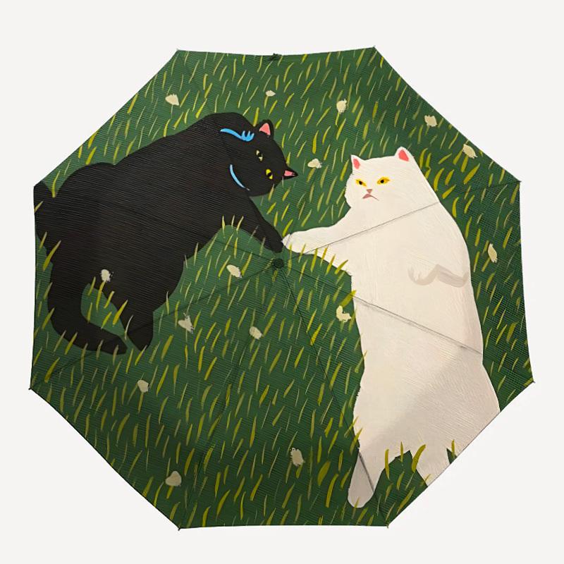 

1pc Cats Friendship Automatic Open/close Leisure Umbrella, 8-Rib sturdy structure, Portable Travel Umbrella, Parties, Everyday Use, Outdoor