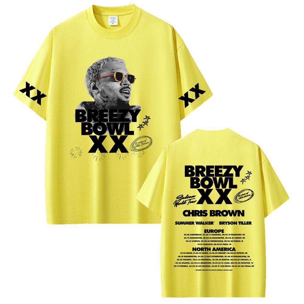 Rapper Chris Brown Breezy Bowl XX Tour 2025 Tshirt Unisex Women Hip Hop Fashion Oversized Short Sleeve T Shirts Streetwear Unisex