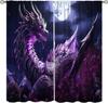 Dragon Curtains for Bedroom  Mystic Courage Fantasy Purple Night Sky Legend Epic Treasure Spitting Fire Dragon Window Drapes Prin