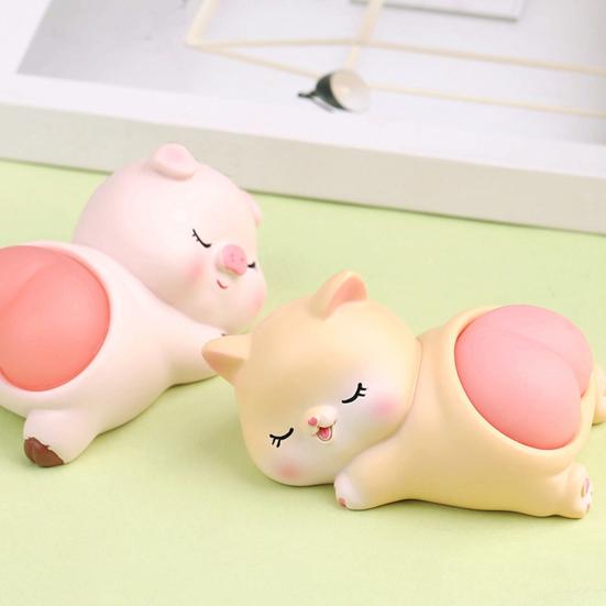 Cartoon Figurine Cute Panda Rabbit Piggy Kitten Landscaping Doll Soft Butt Decompression Toy Resin Animal Figure Doll Model Toy Ornament Kid Toy Gift