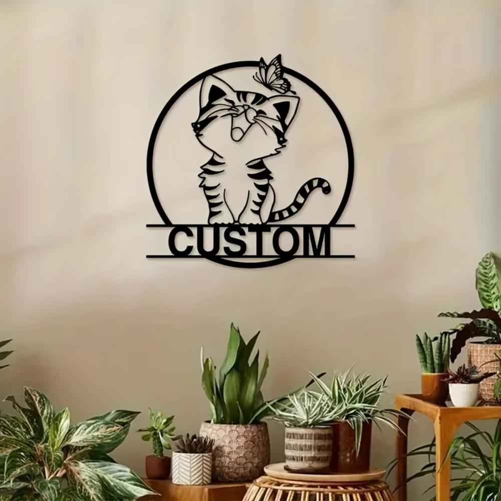 Unique Personalized Metal Wall Art Kitten Pattern Rustic Home Decor Outdoor Gift