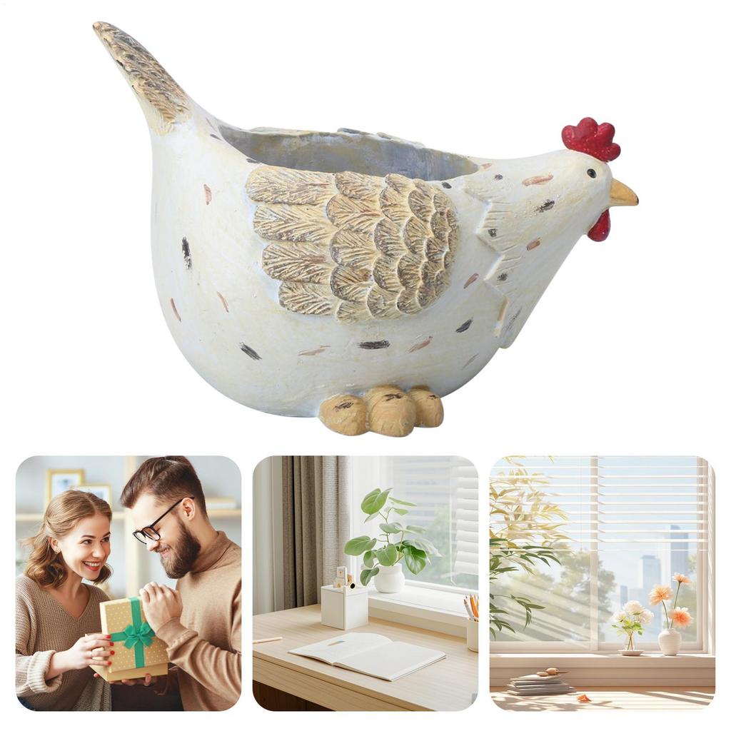 Flower Pots For Plants Resin Chicken Flower Pots With Drainage Hole For Table Decorative Plant Planter For Desk Bedroom