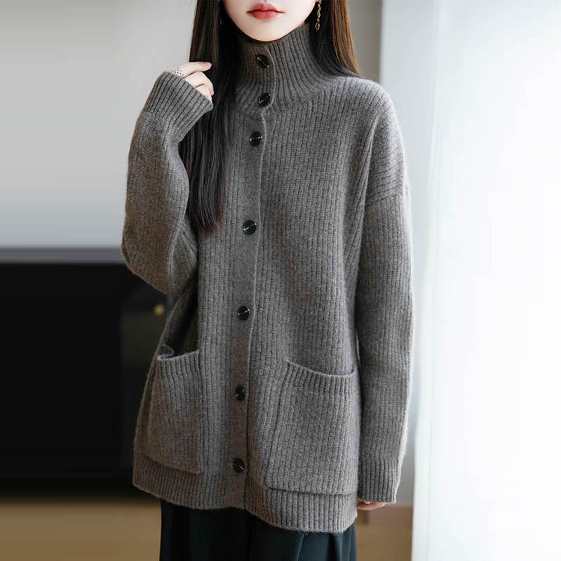 Korean Lazy Style Turtleneck Sweater Jacket Women'S Autumn And Winter New Loose Knitted Cardigan Top Lazy