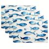 4pcs, Summer Autumn Placemats, Festival Table Mats, Pattern Fish Blue White All-White Traditional, 12 X 18 Inch, Suitable for Indoor, Outdoor, Kitchen