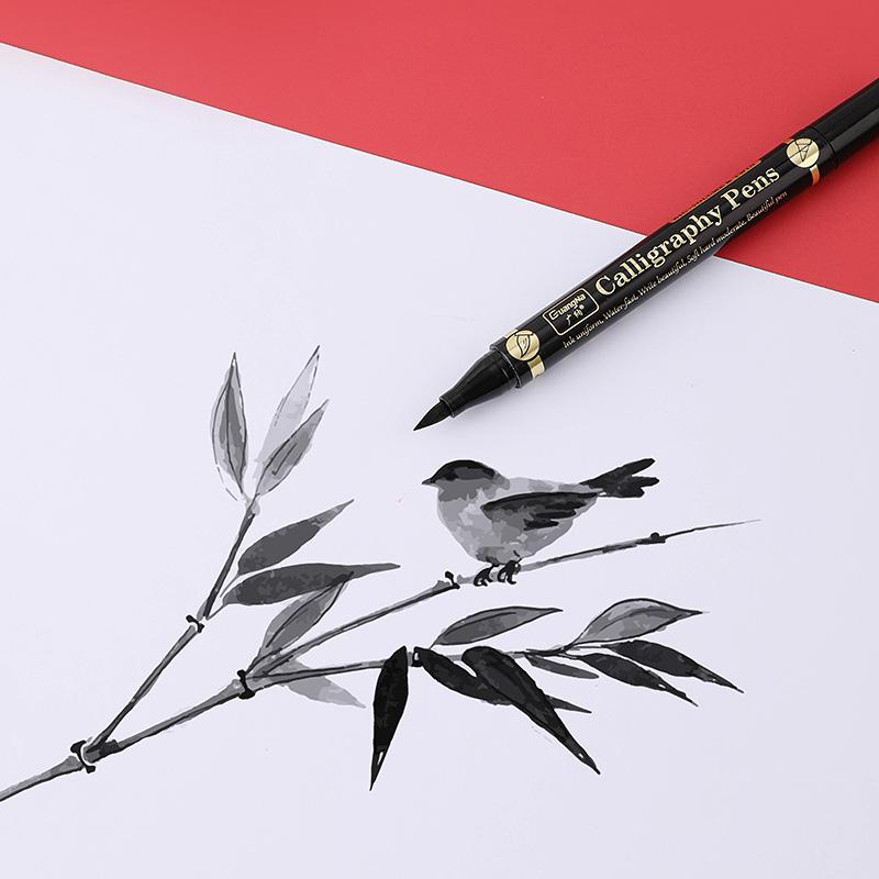 3 Pcs/lot Double Head Hand Lettering Pens Chinese Calligraphy Brush Pens Collection Art Markers Black Ink 4 Size for Beginners Writing