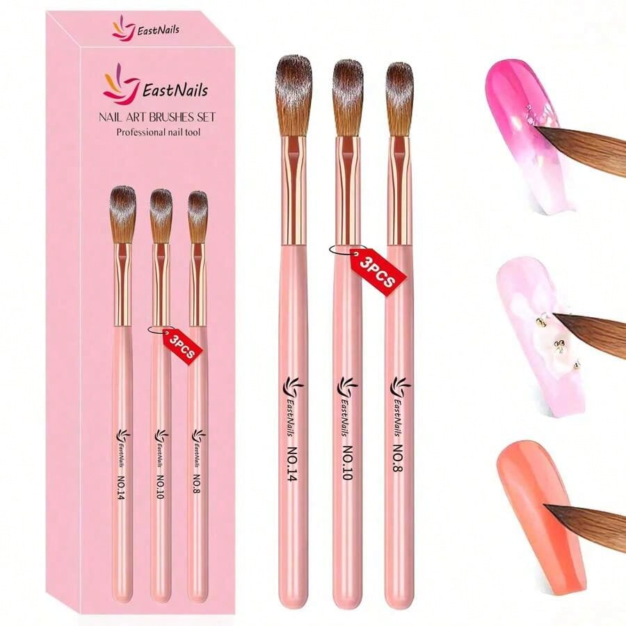 3Pcs Acrylic Nail Brush Set, Size 8/10/14 Nail Brushes Acrylic Powder Nail Art Extension And 3D Nail Carving Home Salon Nail Art Manicure Tool