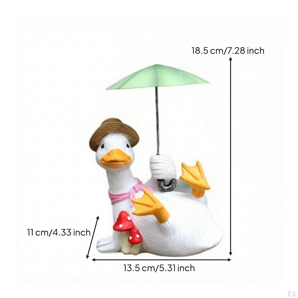 Duck Statue with Umbrella Resin Figurine Outdoor Garden Ornament for Gardeners, Collectors,