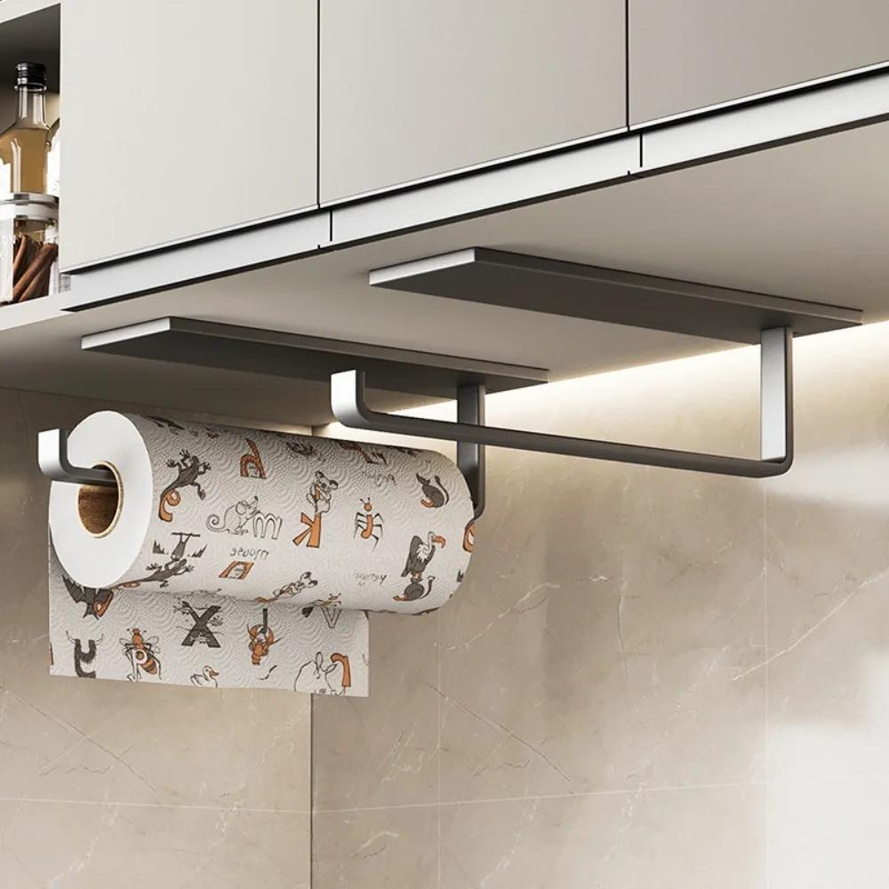 Non-perforated Paper Towel Holder, Kitchen Cabinet Paper Roll Holder, Plastic Wrap Rag Storage, Wall Hanging Racks