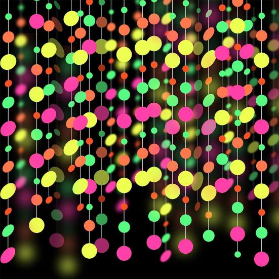 UV Neon Party Decoration Fluorescent Star Heart Circle Dot Garland Glow in The Dark Hanging Streamers Banner for Baby Bridal Shower Birthday Backdrop