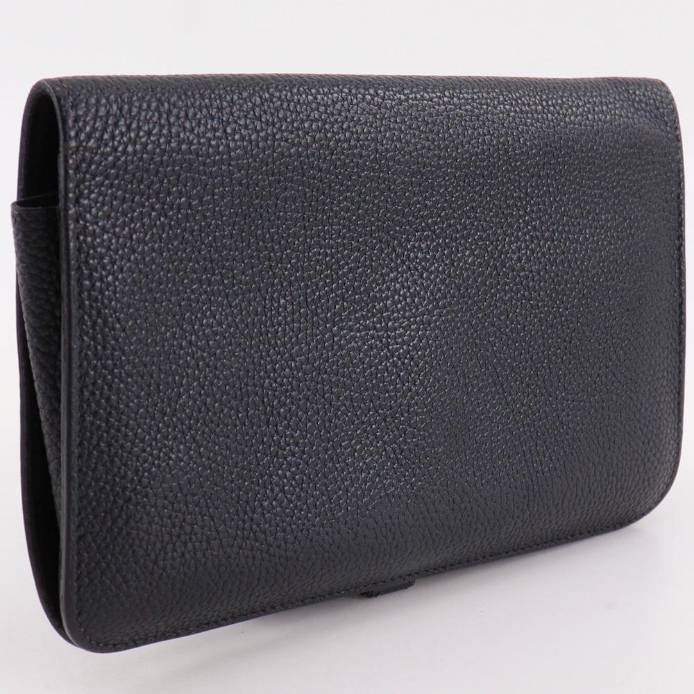 HERMES Dogon GM Purse Black / Gold Hardware Taurillon Clemence unisex Used