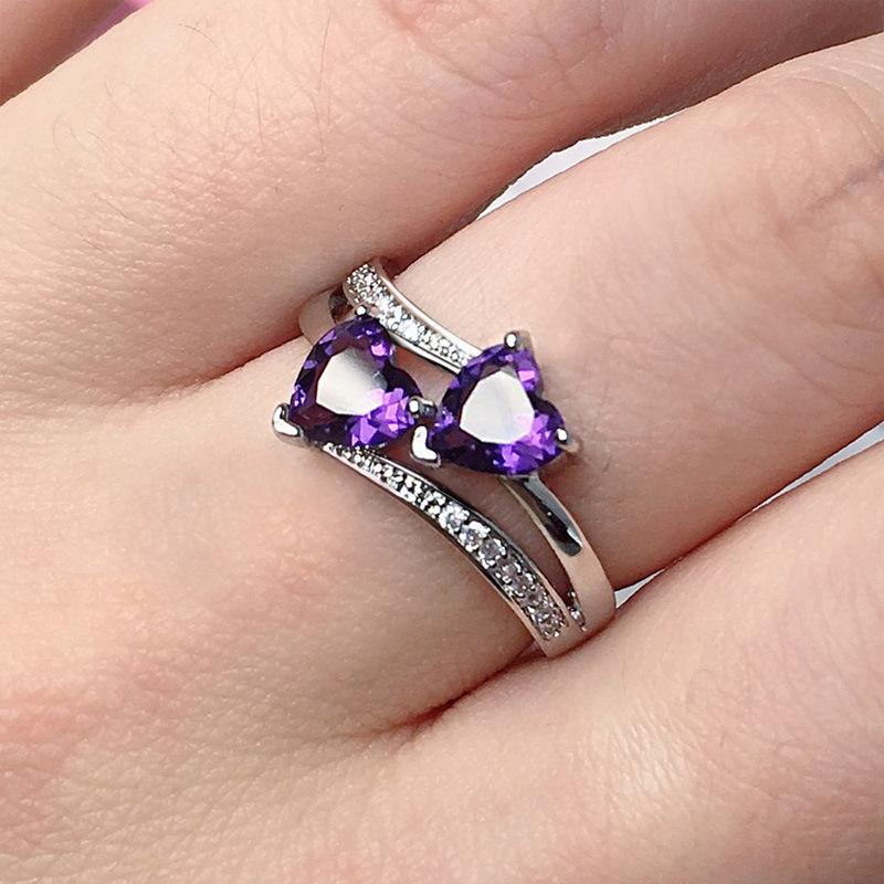 2026 Design Double Heart Shape Zircon Ring European and American Ring Jewelry