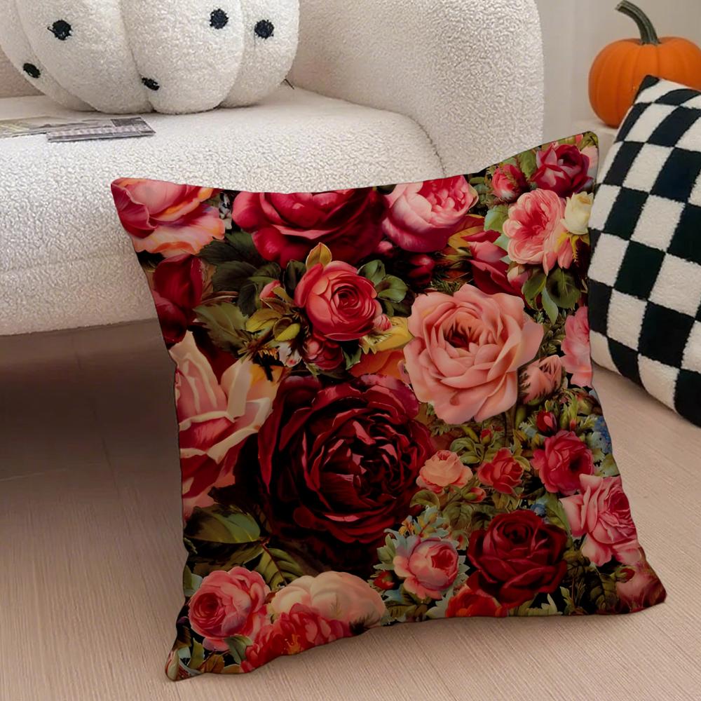 Vintage Floral Pillow Pastoral Style Cushion Cover Throw Pillow Cover Hidden Button Durable Polyester Chair Cushion