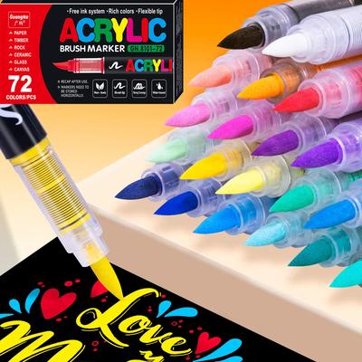 12-72 Farben Acrylmalstifte Pinselspitze Stifte Set für Stoff Steinmalerei Holz Leinwand Stein Weihnachtsgeschenk Kunstbedarf