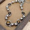 Vintage Maillard Y2K Pendant Necklaces for Women Punk Tiger Eye Stone Round Beads Tassel Necklace Clavicle Choker Jewelry Gifts