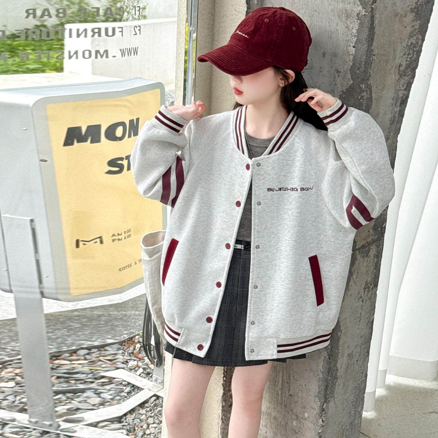 Девичья весенне-осенняя бейсбольная куртка 2025: Модное пальто свободного кроя для девочек-подростков 130 cm
