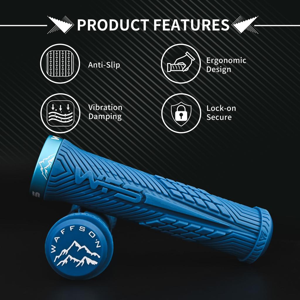 WFS Volatus Single Grips for Mountain City 33mm OD Soft Comfortable 22mm ID Locking Handlebar Grips for 1 Blue Lock-on Bikes, Road, Bike, Ergonomic,