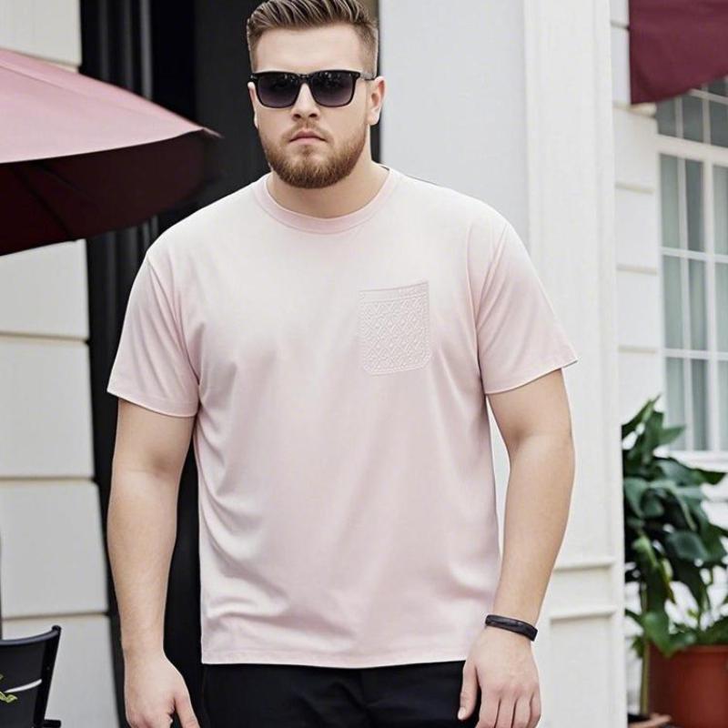 Plus Size Shirts for Men Plus Size Crew Neck Cotton Short Sleeve Summer T Shirts Casual Pocket Solid Color Tee M-6XL