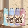 1PC Cute Kitten Cat Watercolor Portrait Print 750ml Color Plastic Sports Water Bottle Leakproof Flip Straw Lid Suitable for Sports Office Home Use