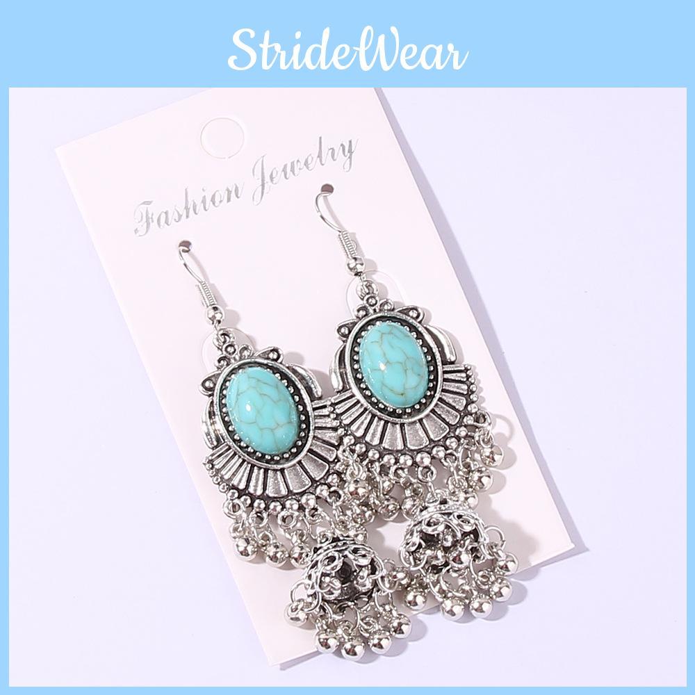 Alloy Ethnic Style Dangle Earrings Featuring Peacock Blue Finish For Ladies