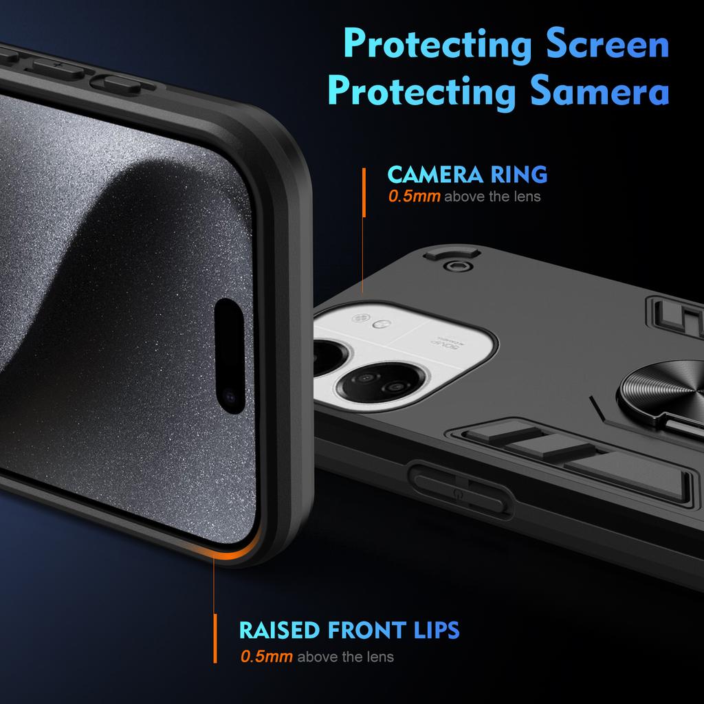 For Xiaomi Redmi 13C 5G/13C 4G/13R 5G/Poco C65 4G/Poco M6 5G Case PC+TPU Drop Defend Phone Cover with Ring Kickstand