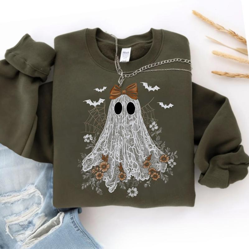 Vintage Lace Ghost Halloween Sweatshirt