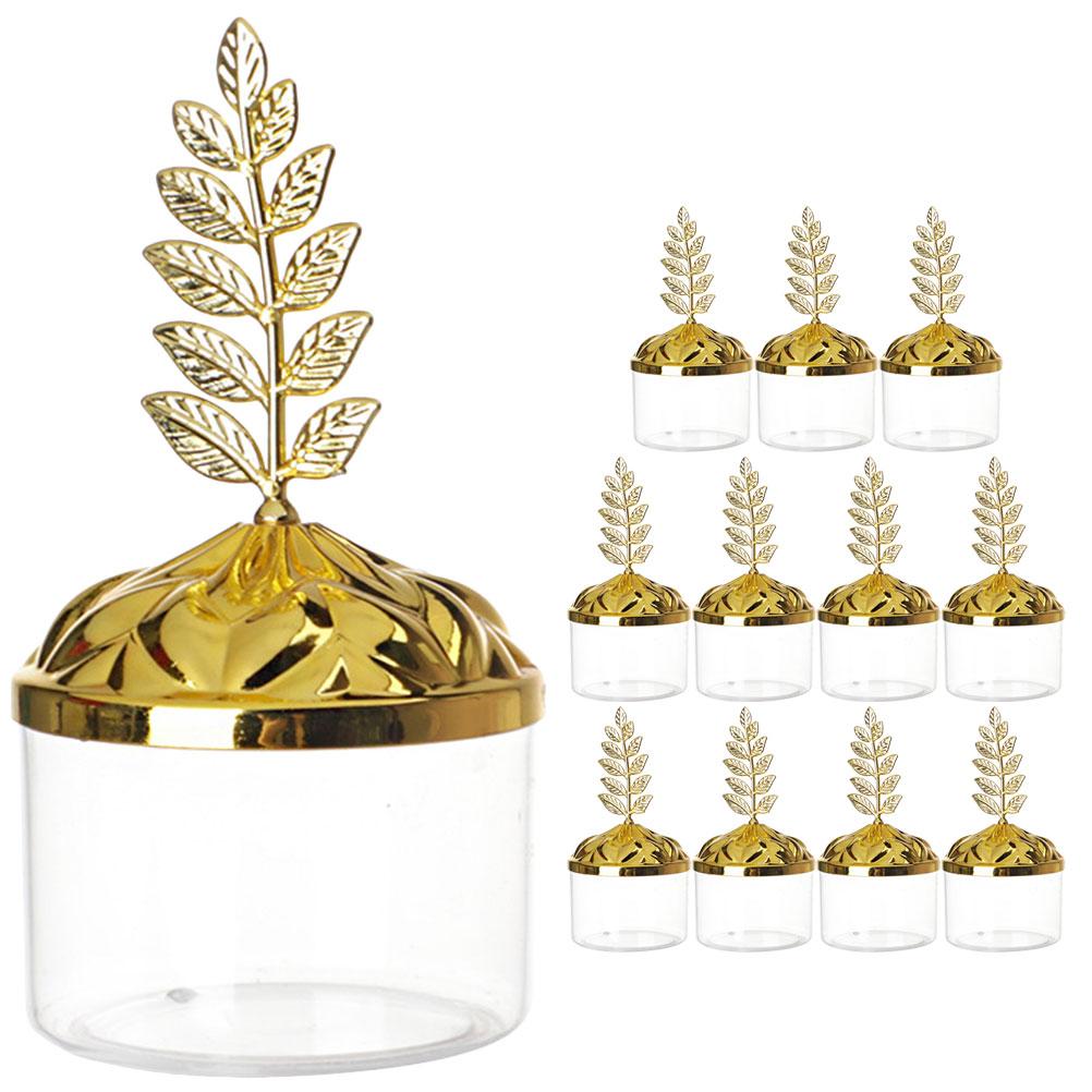 12pcs Christmas Candy Box Gold Transparent Dessert Box with Lid Baby Shower Wedding Return Gift Storage Boxes XMAS Favor Box