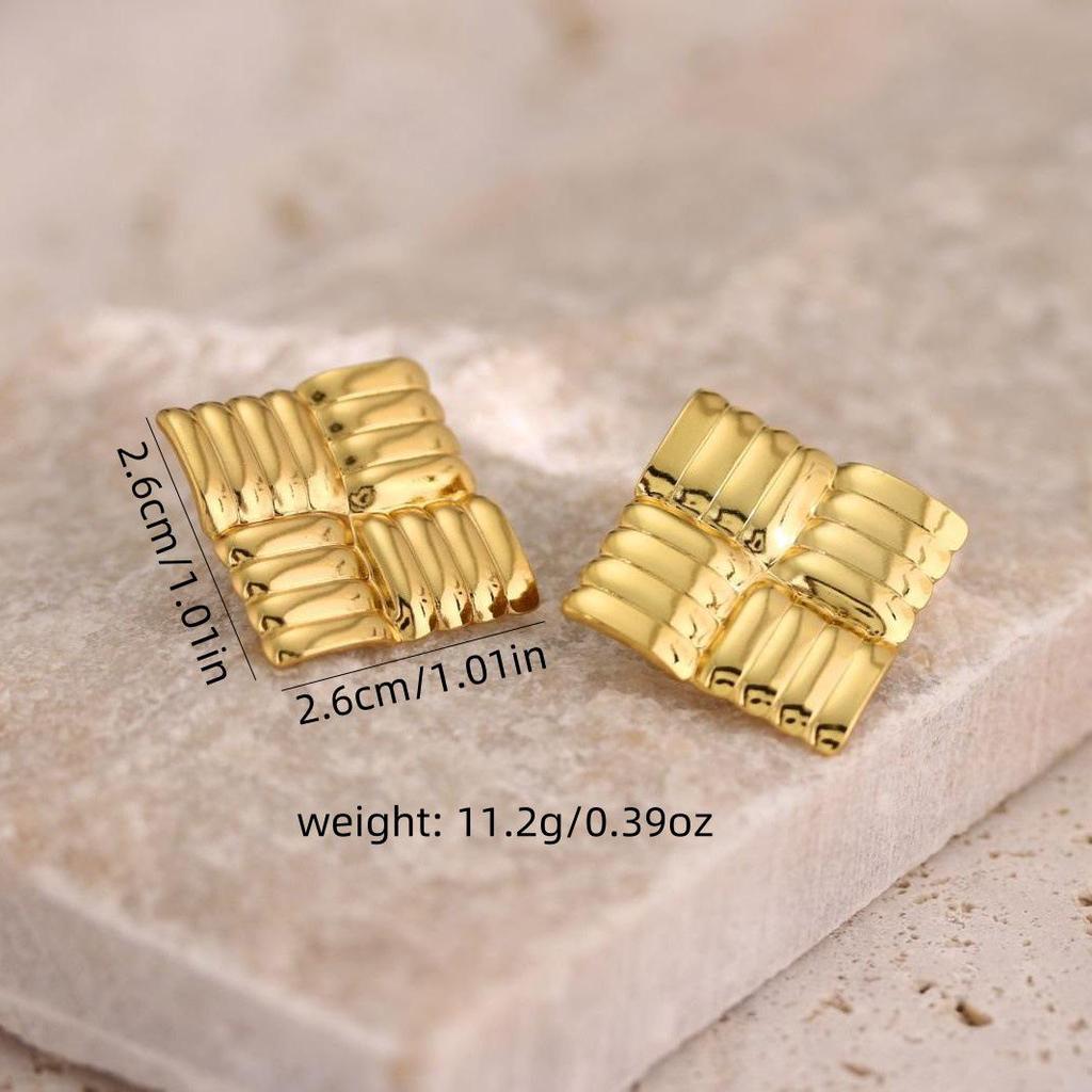 Retro Geometric 304 Stainless Steel Ear Studs with Concave-Convex Design