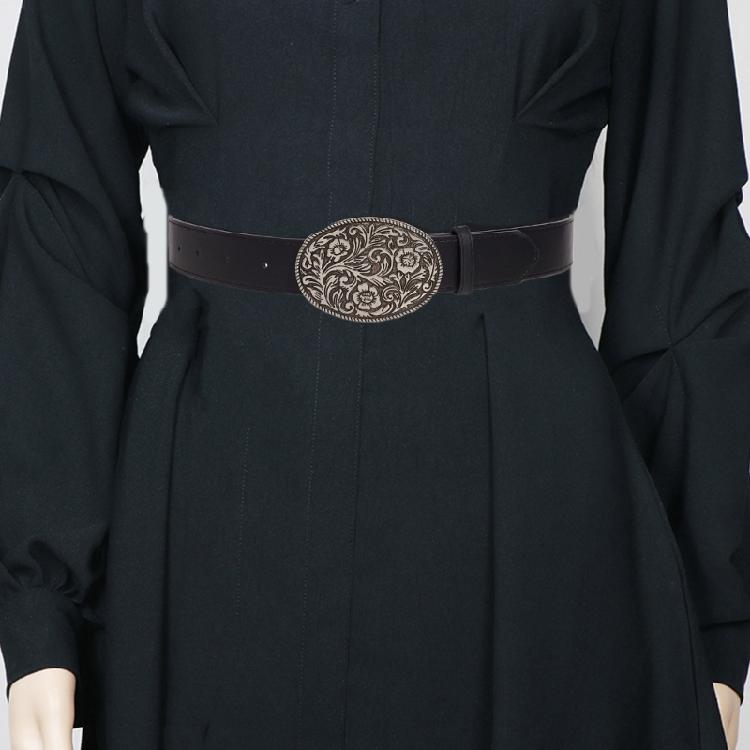 Wear Resistant Adult Waist Belts with Carved Buckle Female Decorative PU Belts