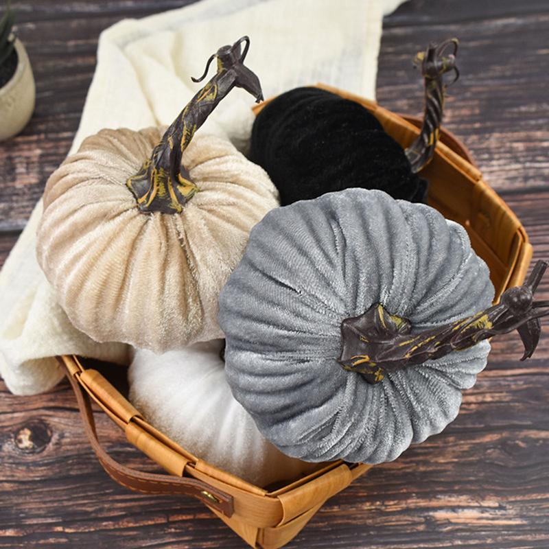 2025 Handmade Velvet Pumpkins Halloween Fall Harvest Vegetable Artificial Simulation Pumpkins Decoration For Garden Yard