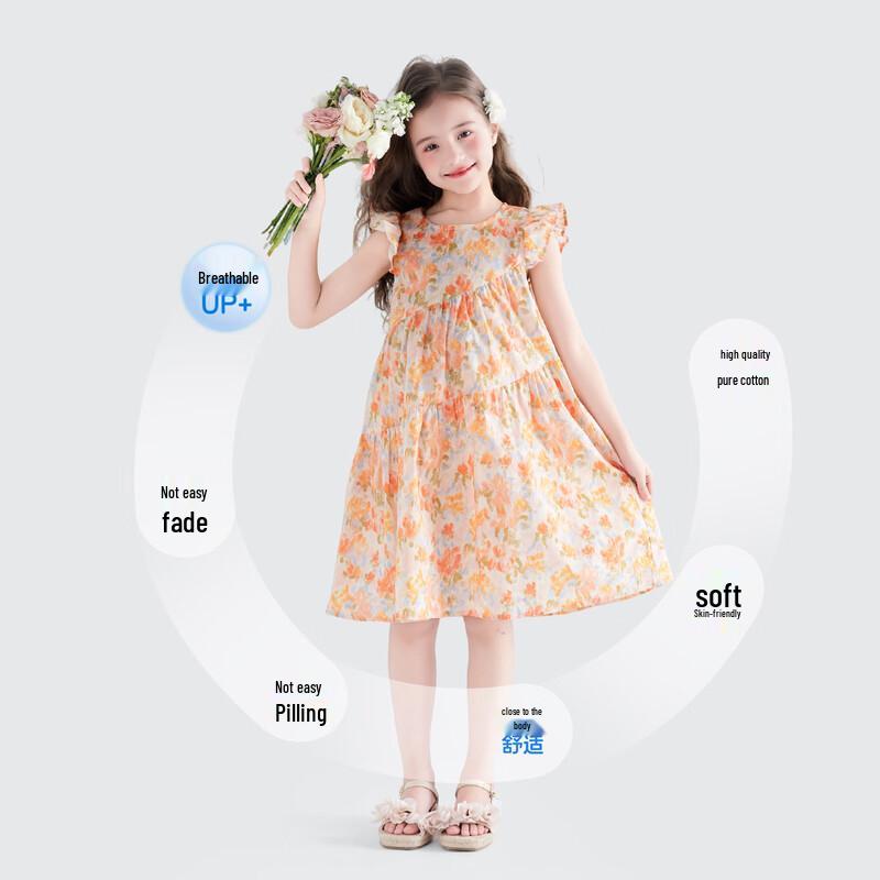 Girls' Floral Flutter Sleeve Cotton Princess Dress