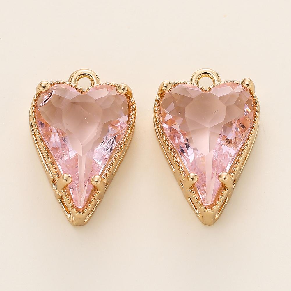 4/6Pcs 14/18K Gold Color Plated Zircon Single Hole Love Heart Double Hole Square Pendants For DIY Jewelry Making Findings