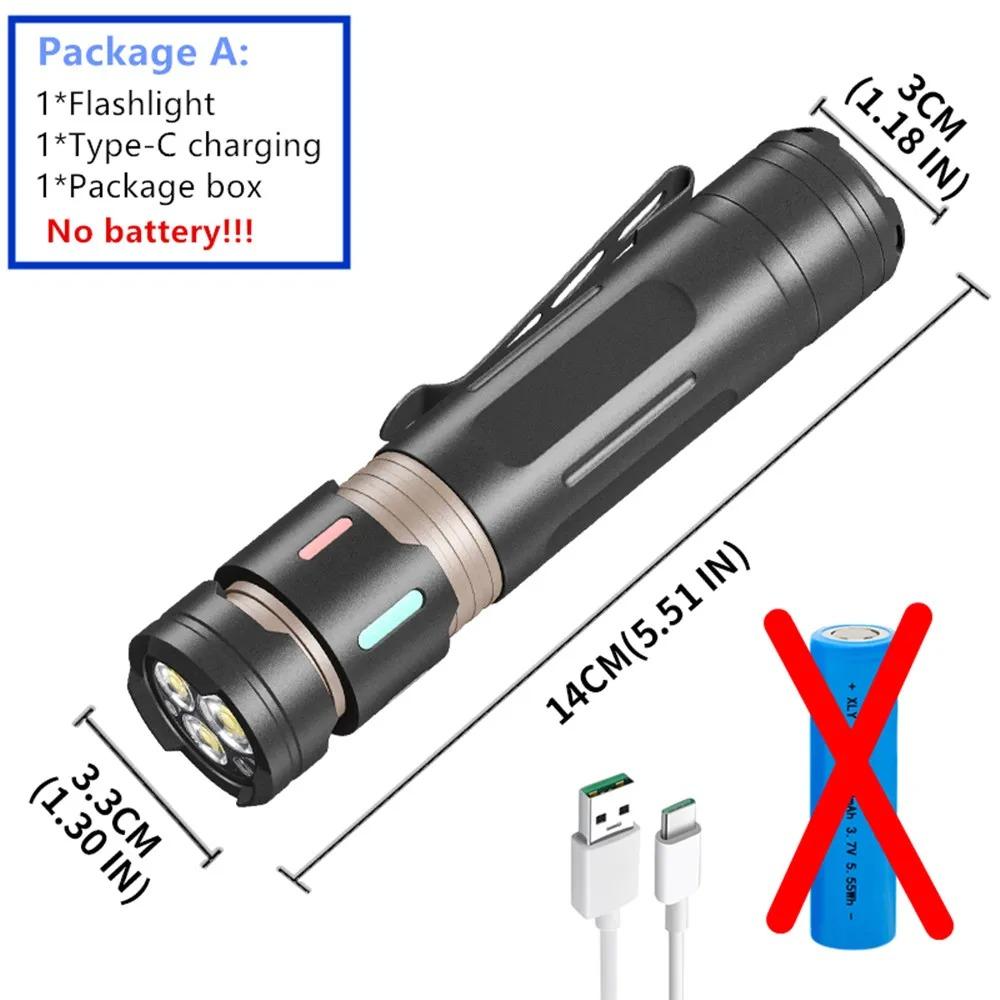 Portable High Power 3* XPG LED Flashlight 18650 5000LM EDC Type-C SOS Fluorescent Light Decompression Toys