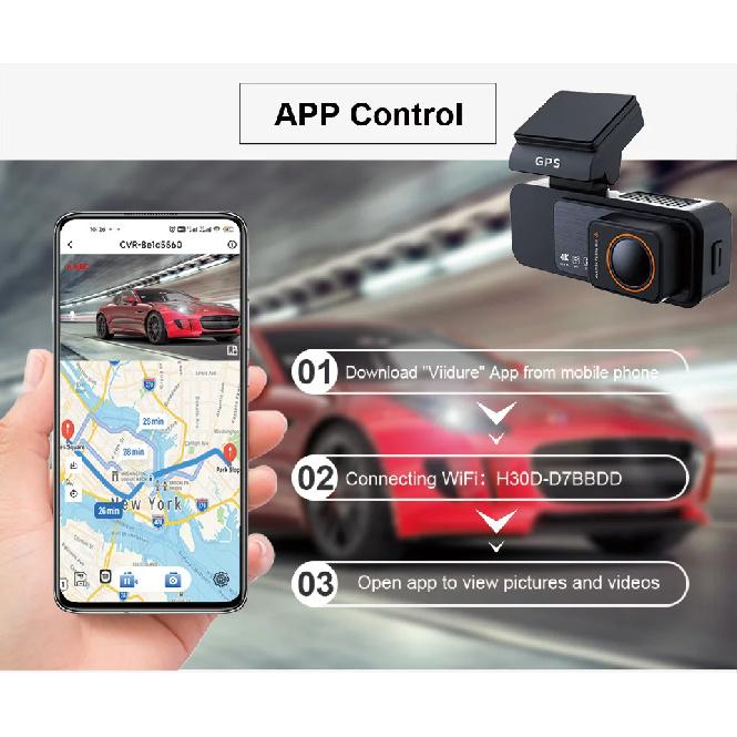 Yangood 4K Dashcam Mini Car DVR Support GPS Speed Display APP/WIFI real-time Control Night Vision2.5K Rear View Camera Black Box
