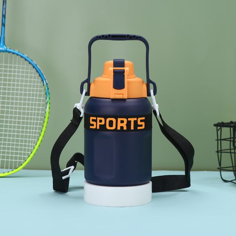 Large Capacity Fashion Outdoor Sports Kettle Stainless Steel Thermos Cup Portable Spring Cover Double Drinking Cup
