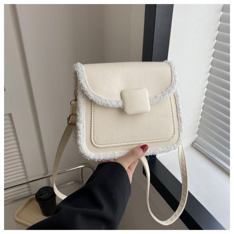 Bag Women's Autumn and Winter New Plush Splicing Messenger Bag Simple Commuting Temperament Versatile Shoulder Small Square Bag