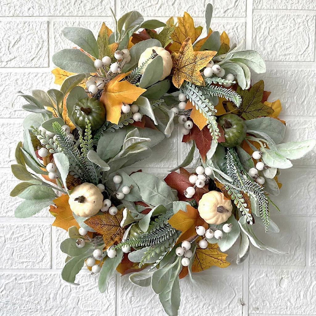 2026 Fabric Fall Wreath with White Pumpkin and Maple Leaves, 45cm