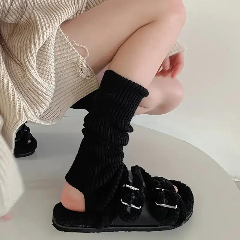 Y2k Winter Leg Warmers Fluffy Cute Accessories Gothic Lolita Knit Long Socks Women Leg Warmer Lady Stylish Stretchy Boots Cover
