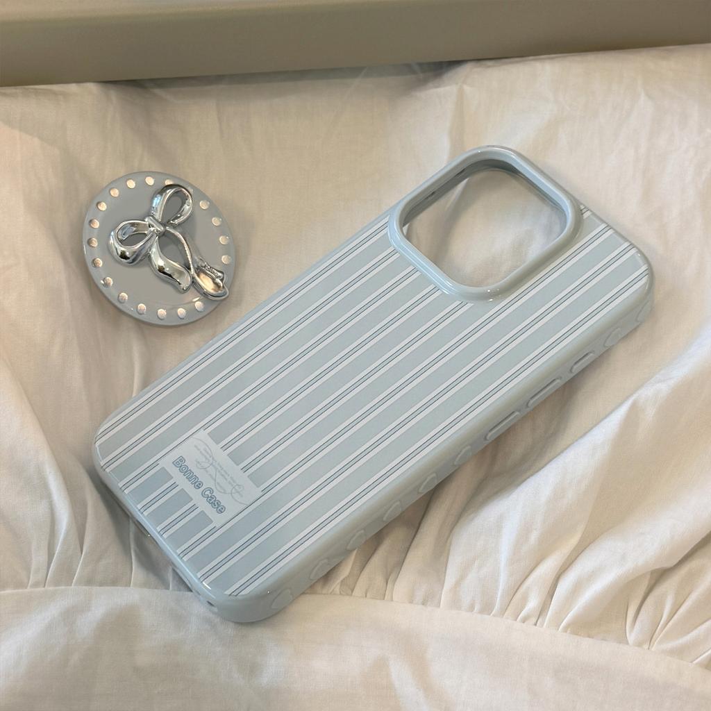 Silver Bow Bracket Apple 16 Mobile Phone Case IPhone 17 Suitable for 12 Light Luxury 15promax Blue Stripes 13 Soft