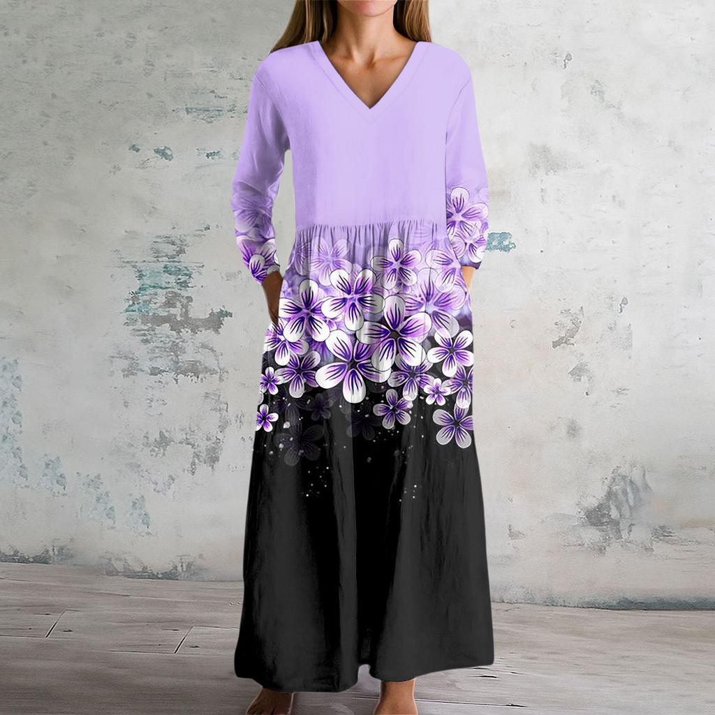 Women's Fashion Dress Spring V-neck Long Sleeve Dress