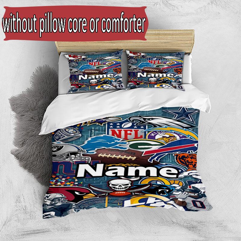 3pcs Duvet Cover Set (1*Duvet Cover + 2*Pillowcase, Without Core), Custom Name NFL Pattern Bedding Set, Home Bedroom Decor Gift