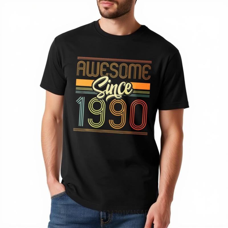 Street Wear For him summer tshirt unisex Awesome Since 1990 Retro Design Retro For man Teeshirt Mens Tshirt Essential Tee