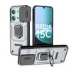 Xiaomi Redmi 15C (171.6*79.5mm) Phone Casewith Slide Camera Cover,Rotated Ring Kickstand Military Grade Shockproof Protective Cover