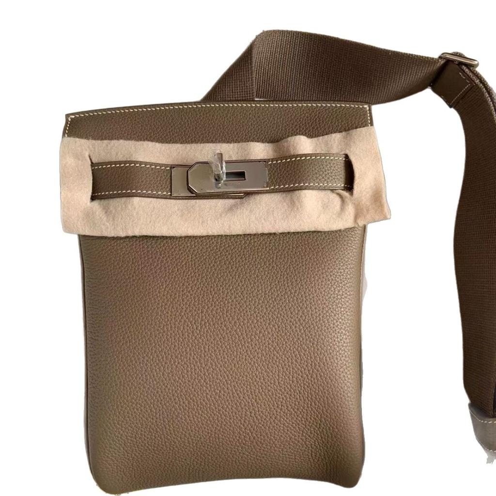 H Home Head Layer Cowhide Togo Lychee Pattern Chest Bag 26 Steel Hardware Men's Women's Universal Leather Waist Diagonal Shoulder