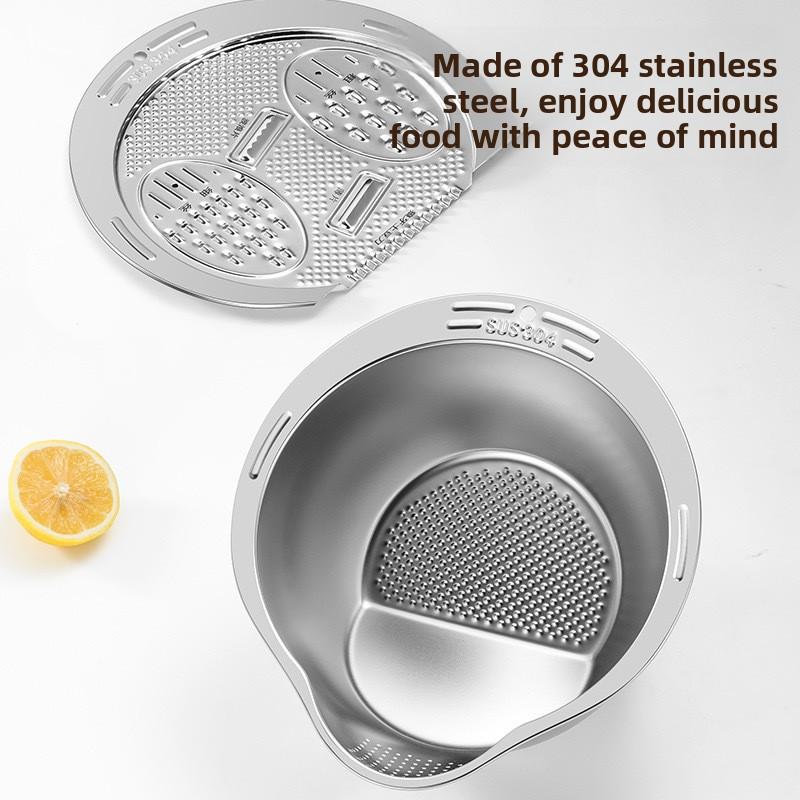 Thickened 304 Stainless Steel Rice Washing Basin Multifunctional Kitchen Draining Bowl Vegetable Strainer Tool