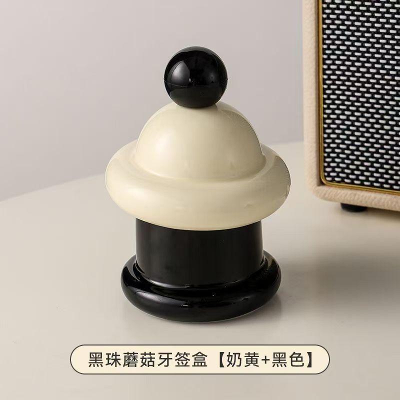 Cream Style Ceramic Toothpick Jar Cartoon Color Contrast Toothtip Holder Household Storage Good Cotton Swab Jar with Hand Gift